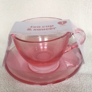 NWT Pink Clear Glass Teacup Cup and Saucer Set TARGET Dollar Spot Cute Charming
